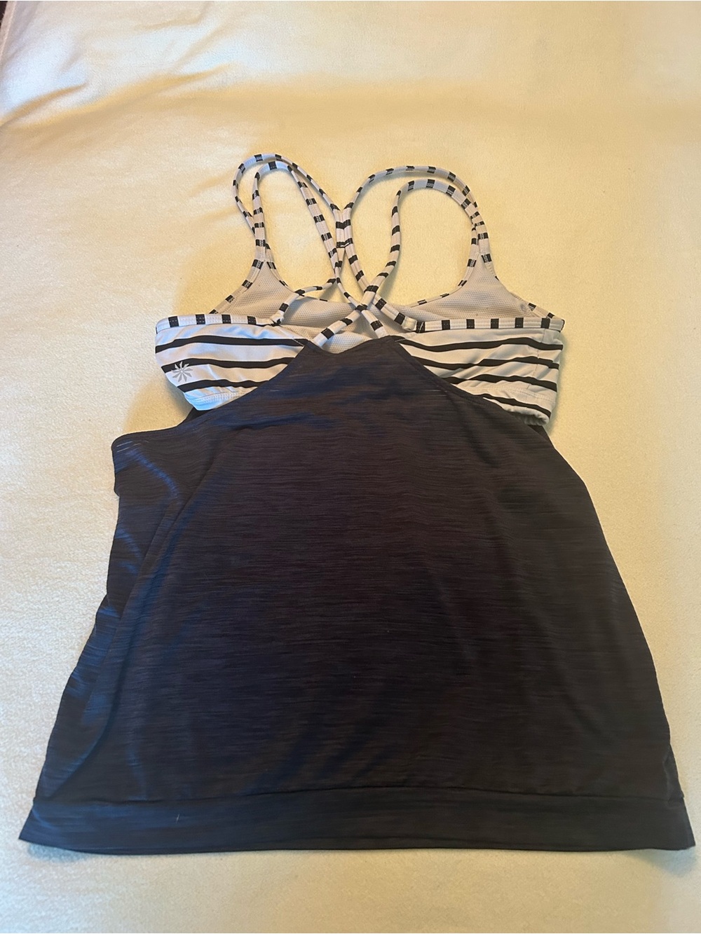 Athleta White and Black Strappy Built-In Bra Tank